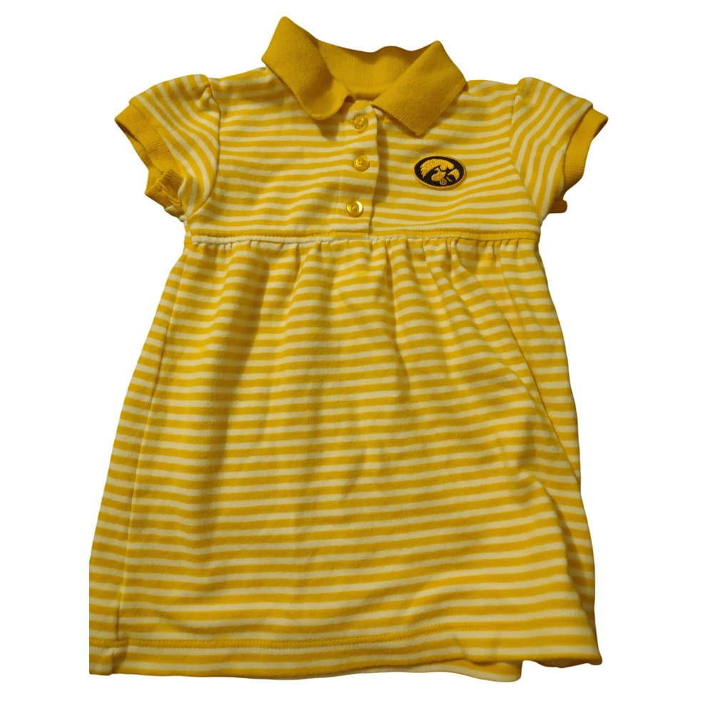 Creative Knitwear Iowa Hawkeyes Girls Yellow White Striped Polo Dress 12 Months